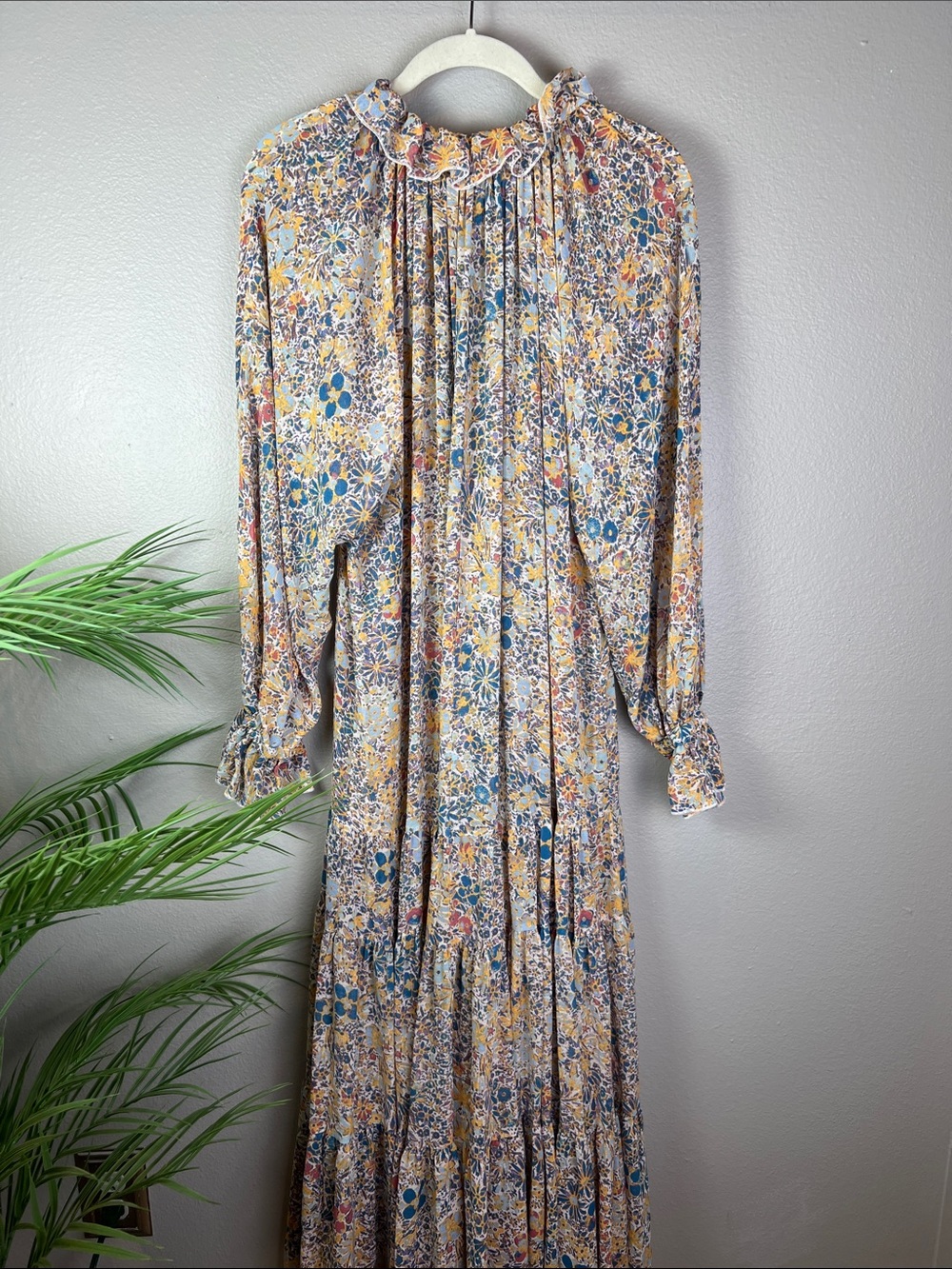 Free People Floral Maxi Dress in Yellow, Blue, Rust and Cream Sheer XS - Picture 6 of 10